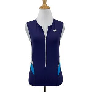 Sugoi Cycling Jersey Womens M Medium Navy Tri Tank Half Zip Stretch Back Pockets